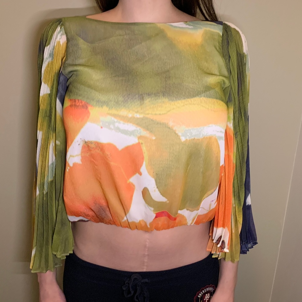 Alice + Olivia Worn Once Watercolor Print Blouse